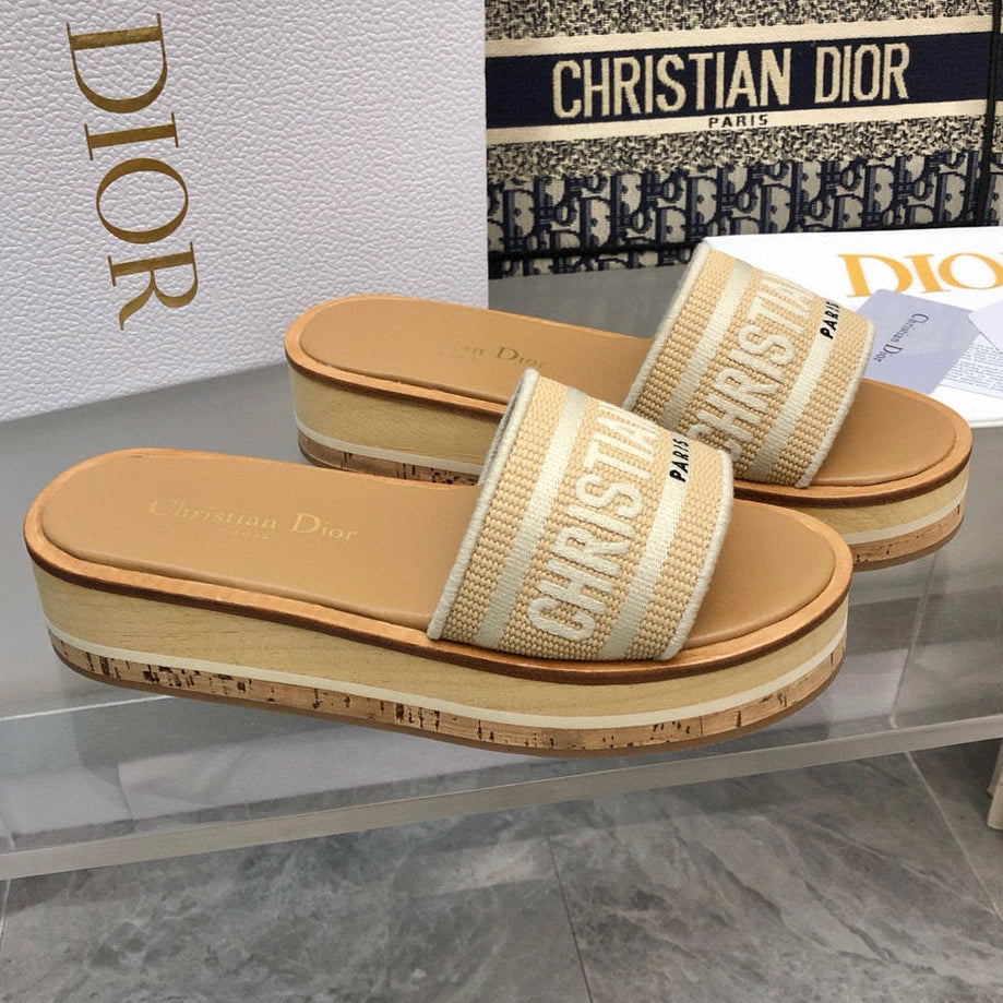 Dior 25 Dioriviera Dway Platform Slide Beige Raffia Leather