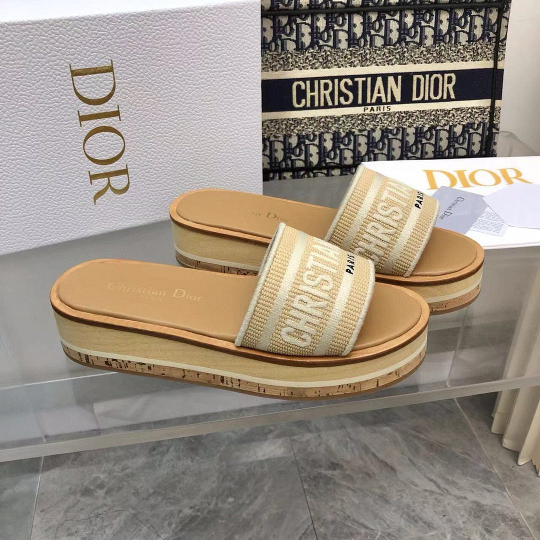Dior 25 Dioriviera Dway Platform Slide Beige Raffia Leather