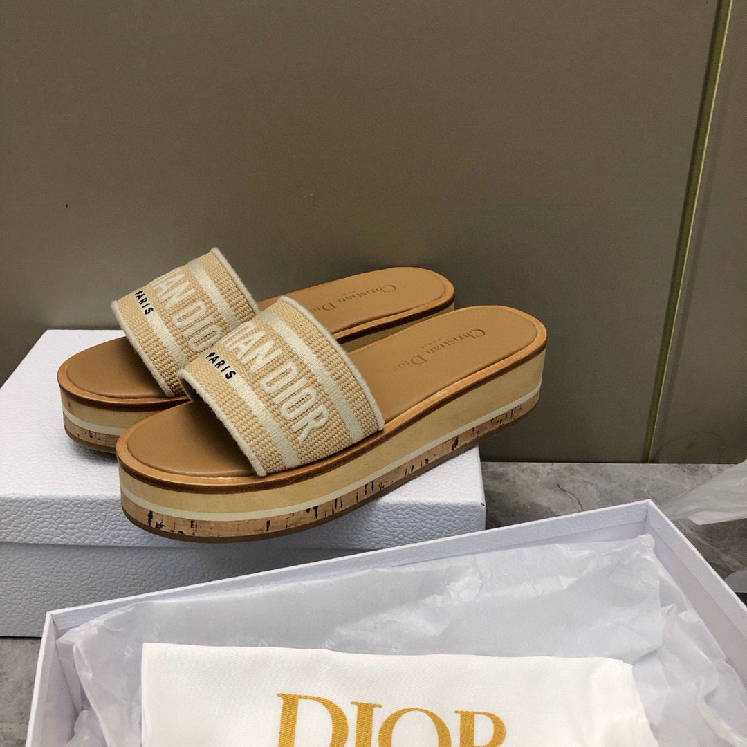 Dior 25 Dioriviera Dway Platform Slide Beige Raffia Leather
