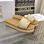 Dior 25 Dioriviera Dway Platform Slide Beige Raffia Leather