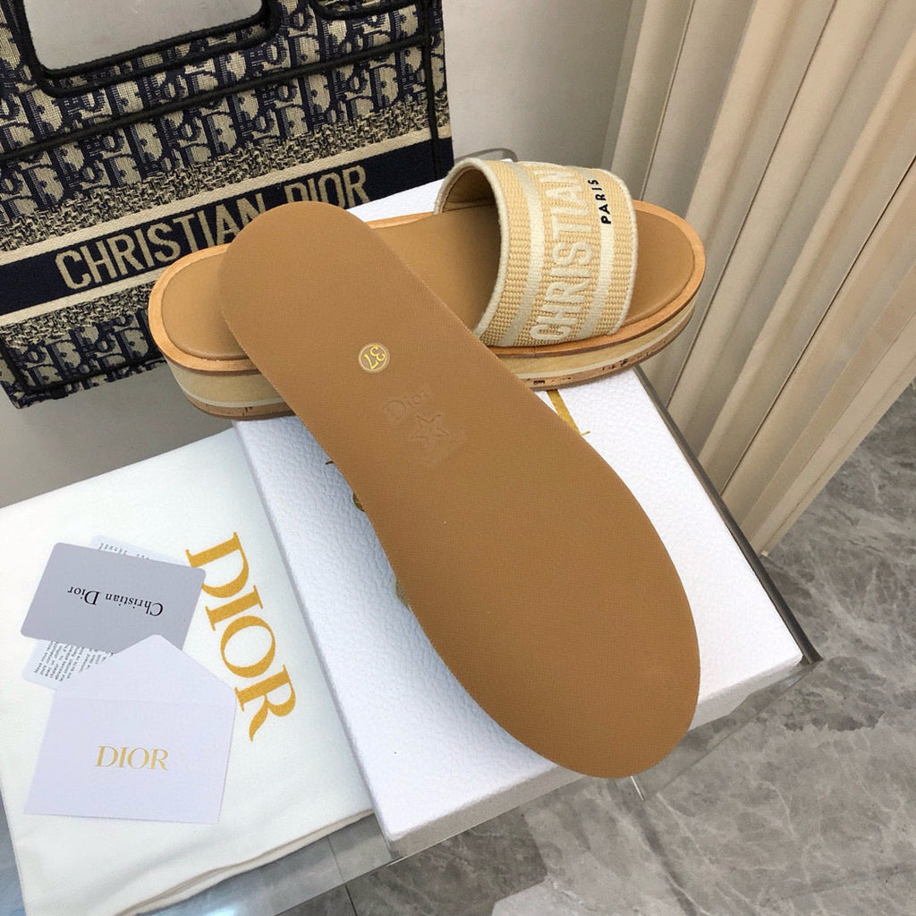 Dior 25 Dioriviera Dway Platform Slide Beige Raffia Leather