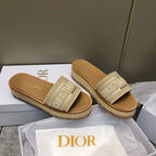 Dior 25 Dioriviera Dway Platform Slide Beige Raffia Leather