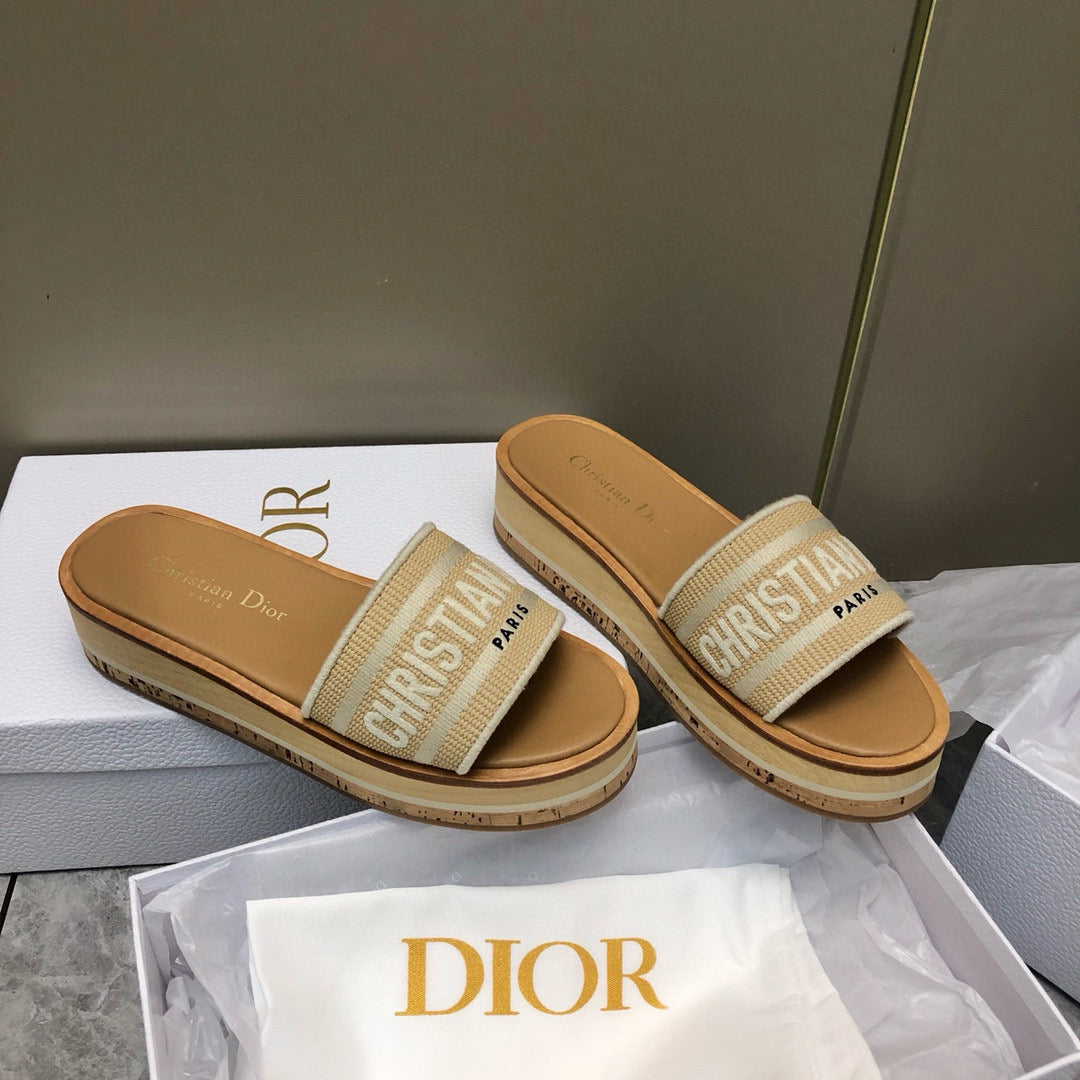 Dior 25 Dioriviera Dway Platform Slide Beige Raffia Leather