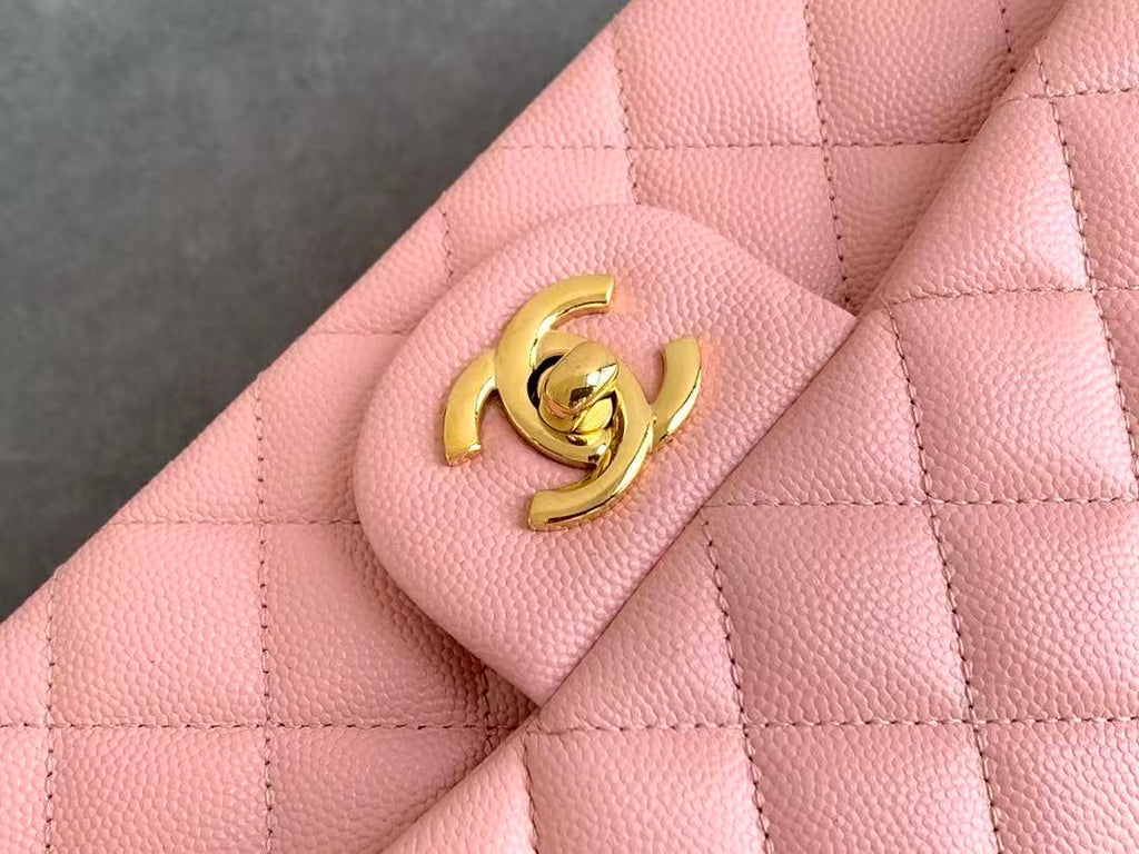 Chanel 25 Flap Bag 20cm Pink With Gold-tone Hardware Caviar Leather