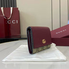 Gucci Marmont 12cm Wallet Ebony mix Rosso Ancora Red Canvas Leather
