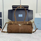 TOTE BAG WITH BELT 32 IN RUSSET BROWN SUEDE GOLD HARDWARE