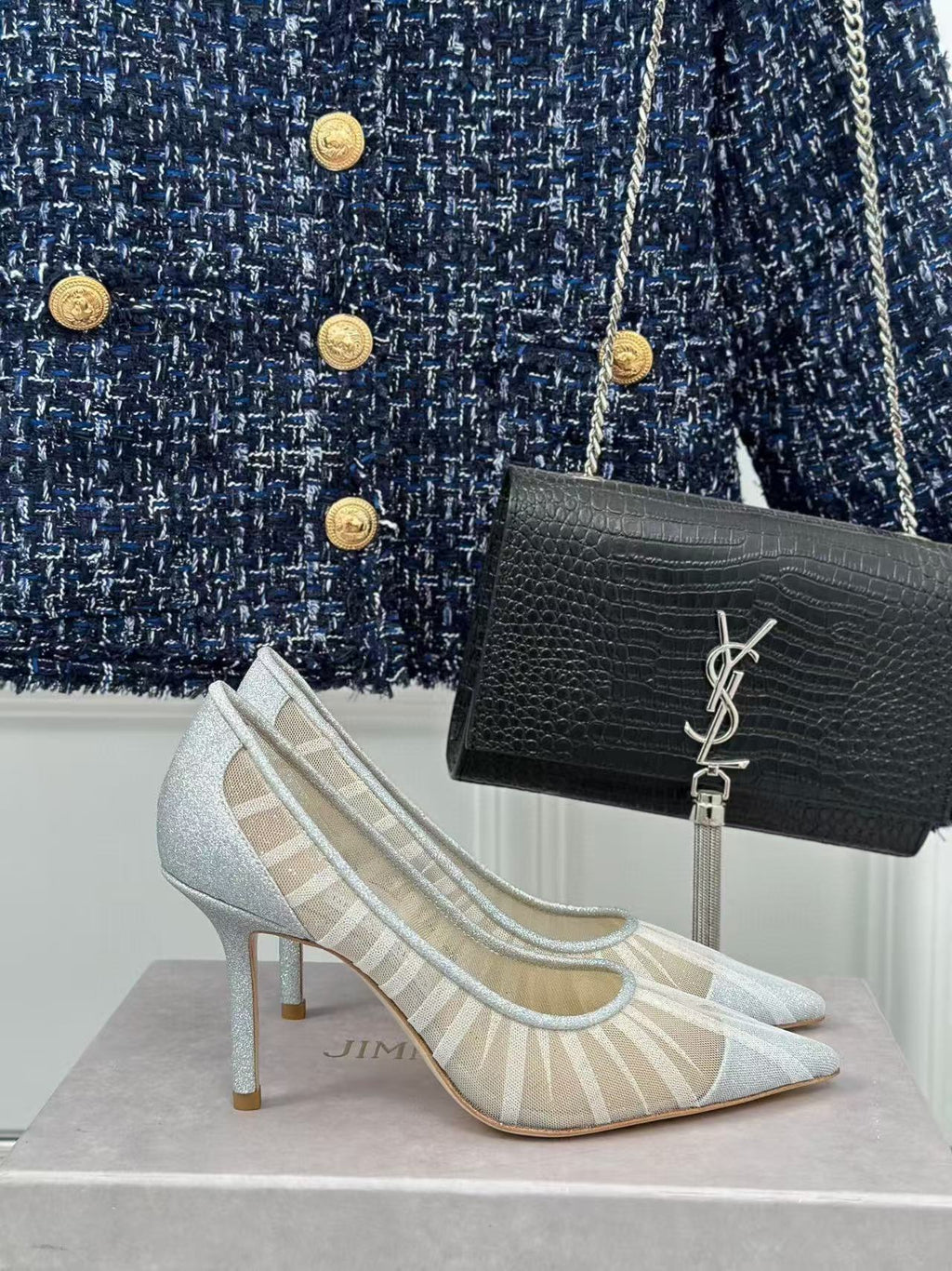 Jimmy Choo 2025 Love Pump White Mesh Leather