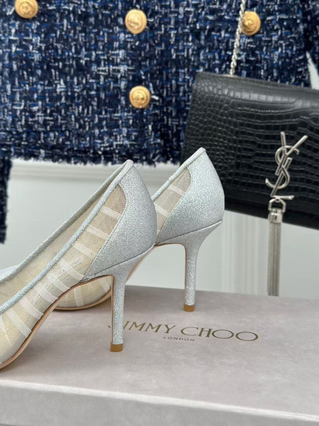 Jimmy Choo 2025 Love Pump White Mesh Leather