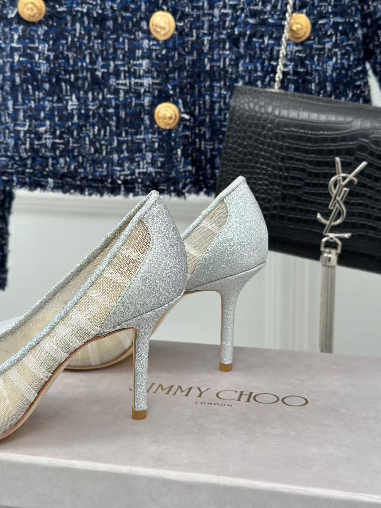 Jimmy Choo 2025 Love Pump White Mesh Leather