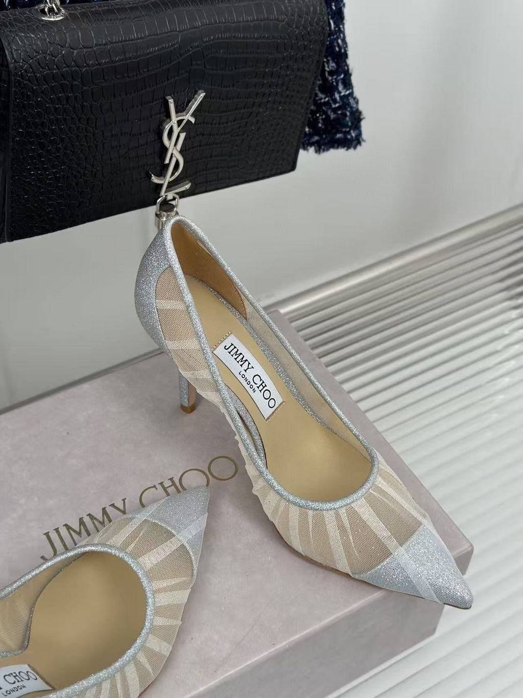 Jimmy Choo 2025 Love Pump White Mesh Leather