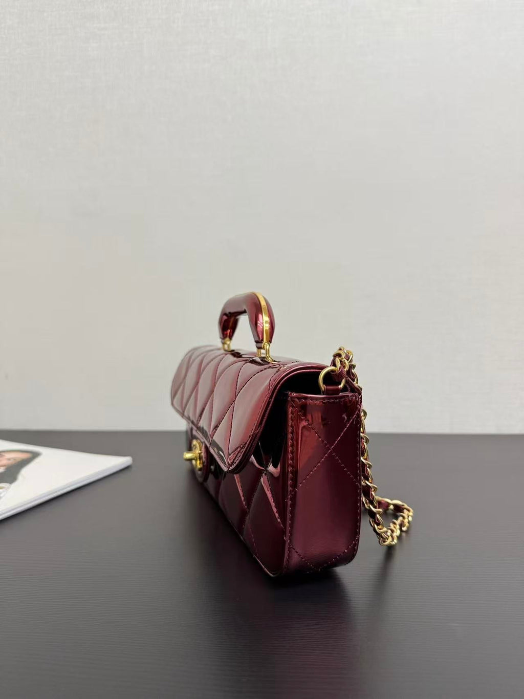 Chanel Flap Bag With Top Handle Metallic Mirror Calfskin And Gold-Tone Metal