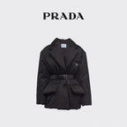 Prada 2025 Re-Nylon Down Jacket With Wide Lapels And A Belt