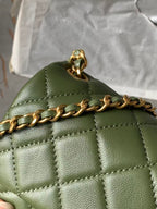Chanel 25 Pearl Crush Square Flap Bag 20cm Dark Green Lambskin