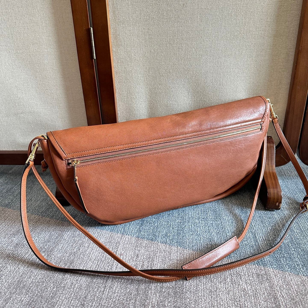 Celine 2025 Halfmoon Soft Triomphe Bag Brown Shiny Lambskin