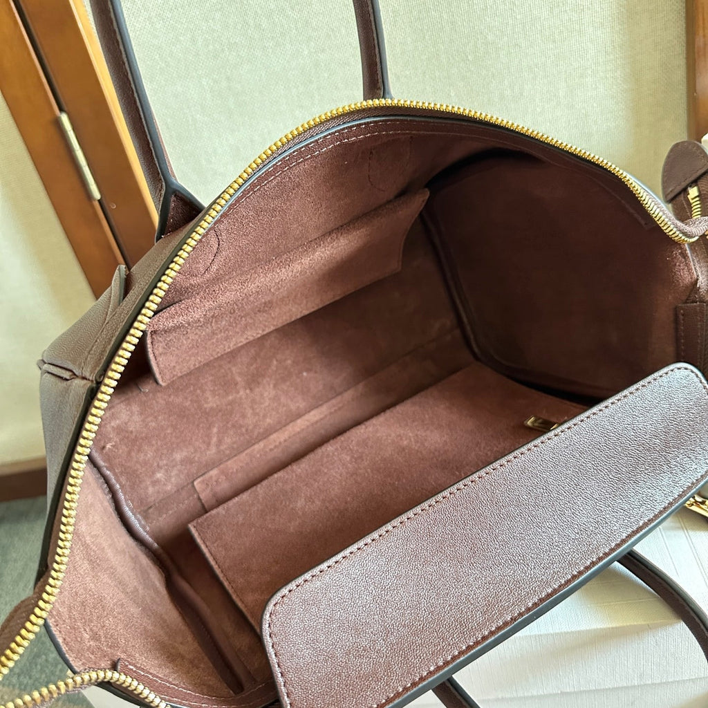 Celine 2025 Halfmoon Soft Triomphe Bag Brown Shiny Lambskin