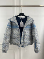 Dior 2026 Oblique Cropped Puffer Jacket Blue White Polyester Down