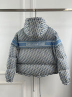 Dior 2026 Oblique Cropped Puffer Jacket Blue White Polyester Down