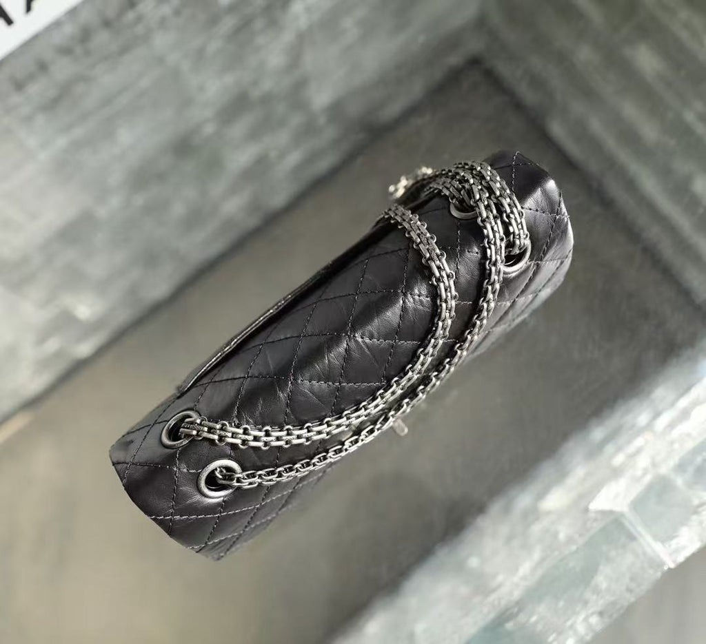 CC 2026 Classic 2.55 Flap Bag Black Aged Lambskin Silver Hardware