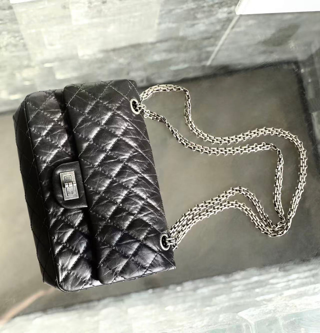 CC 2026 Classic 2.55 Flap Bag Black Aged Lambskin Silver Hardware