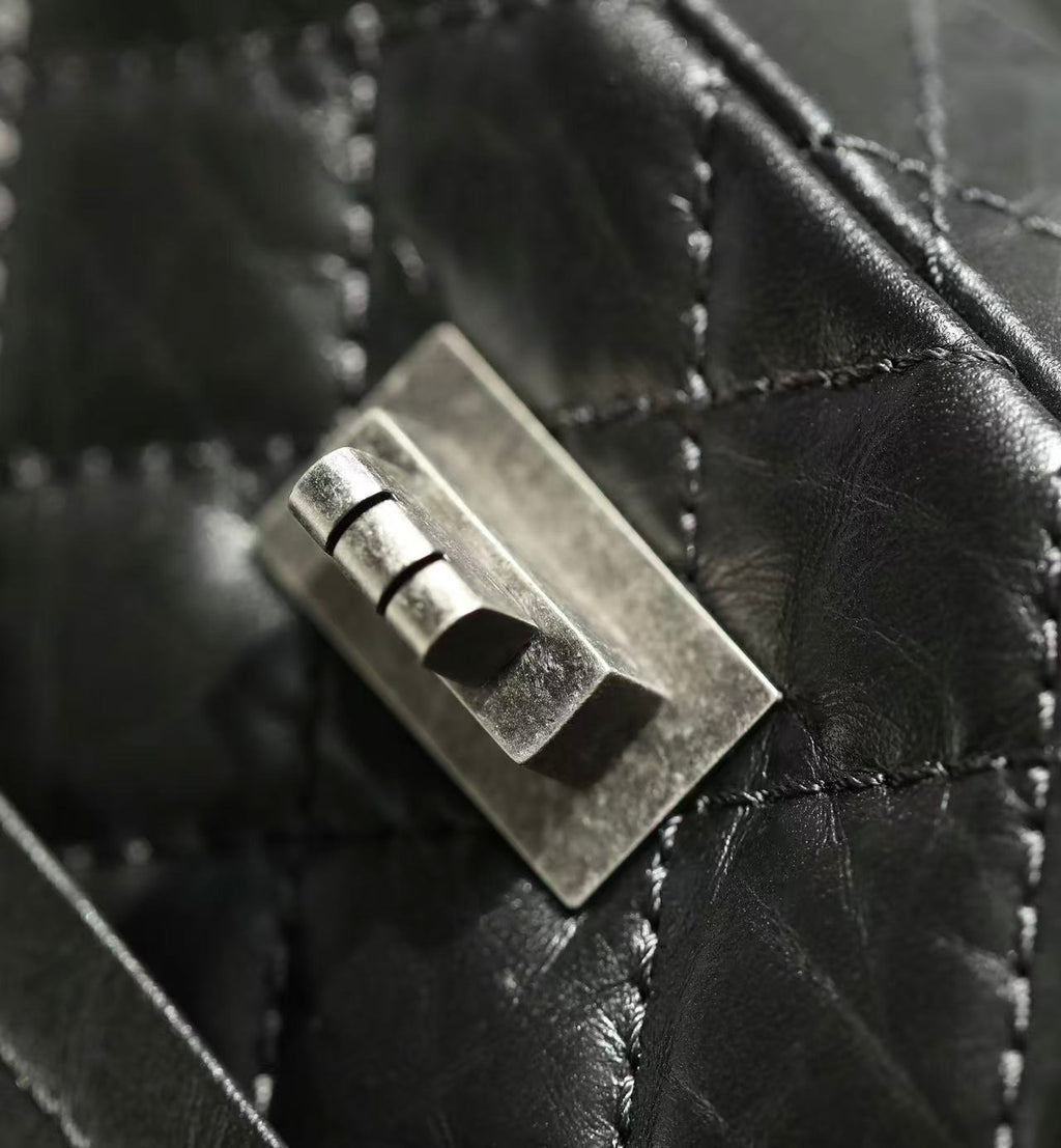 CC 2026 Classic 2.55 Flap Bag Black Aged Lambskin Silver Hardware