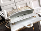 Chanel 2026 Quilted Rectangular Flap Bag 25cm White Gold Tweed Leather