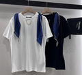 LV High-Sense Silk Scarf T-shirt Black White Cotton