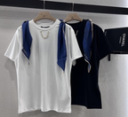 LV High-Sense Silk Scarf T-shirt Black White Cotton