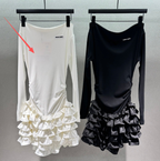 Miumiu 2026 Off-the-shoulder Tiered Dress Black and White Cotton
