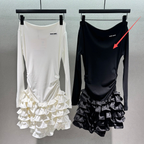 Miumiu 2026 Off-the-shoulder Tiered Dress Black and White Cotton