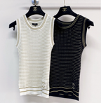 Chanel 2026 Knit Vest Cream and Navy Blue Tencel Nylon