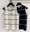 Chanel 2026 Black And White Striped Knit Tank Top Wool Cashmere