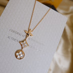 COLOR BLOSSOM LARIAT NECKLACE PINK GOLD WHITE MOTHER PEARL AND DIAMOND