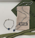 GG HEARTS STERLING SILVER BLUE ENAMEL PENDANT NECKLACE