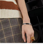 GG INTERLOCKING G ENAMEL CUFF BRACELET SILVER & BLACK