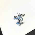 TRIPLE BUTTERFLY SIHOUETTE SILVER DIAMOND EARRINGS