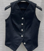LV25 Vest Daisy Flower Youthful Black Cotton