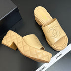 Chanel Chanel Wedge Sandals Beige Lambskin