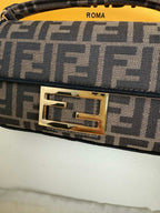 Fendi Baguette Mini FF Bag Brown Jacquard Fabric