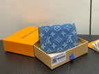 LV Victorine Monogram Wallet Denim Blue Cotton Cowhide