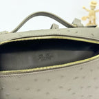 LP Extra Bag Ostrich Pattern Gray Brown Gold Buckle Calfskin