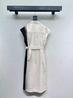 CD 25 Floral Dress With Belt Beige Cotton