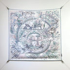 HM 26s 90 Double Sided Scarf White Green Blue Colorful Mulberry Silk 145749