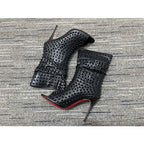 CL Guerilla Spikes Open Toe Ankle Boots 100mm Calf Leather Black