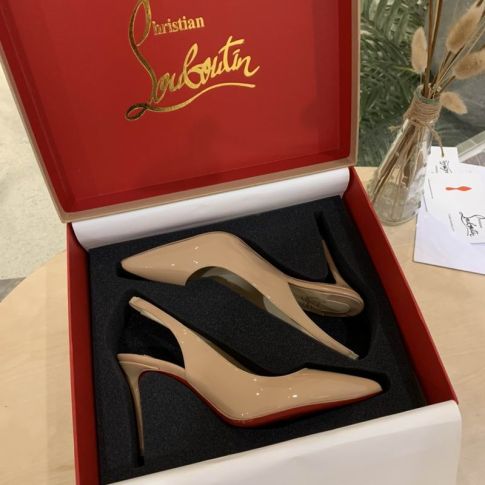 CL Kate Sling Pumps 80mm Patent Leather Nude