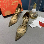 CL Maia Labella 100mm Pumps Strass and Speccchio Leather Gold