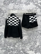 CD 25 Checkerboard Contrast Ribbon Casual Suit Polyester