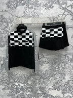 CD 25 Checkerboard Contrast Ribbon Casual Suit Polyester