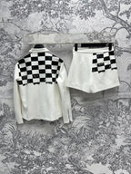 CD 25 Checkerboard Contrast Ribbon Casual Suit Polyester