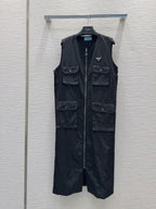 Prada 2025 Sleeveless Zipper Dresses Blue and Black Poliamide