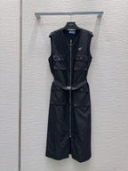 Prada 2025 Sleeveless Zipper Dresses Blue and Black Poliamide